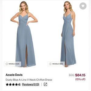 Azazie Davis Dusty Blue V-Neck Gown